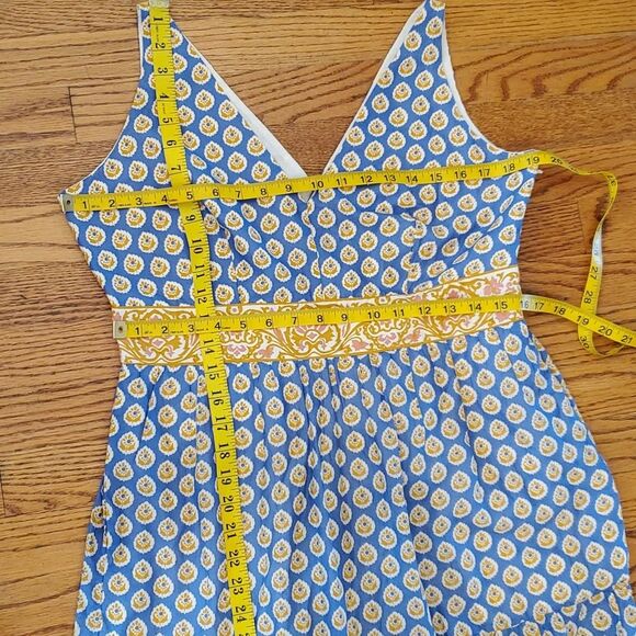 J. Crew Point Sur Blue Yellow Tiered Floral Maxi Dress Peasant Long Boho Altered - Picture 13 of 16